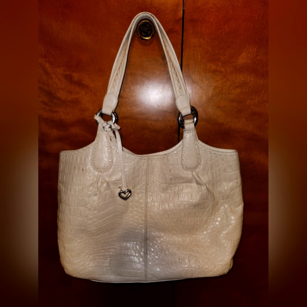 BRIGHTON Croc embossed Off-White leather Shoulder Bag